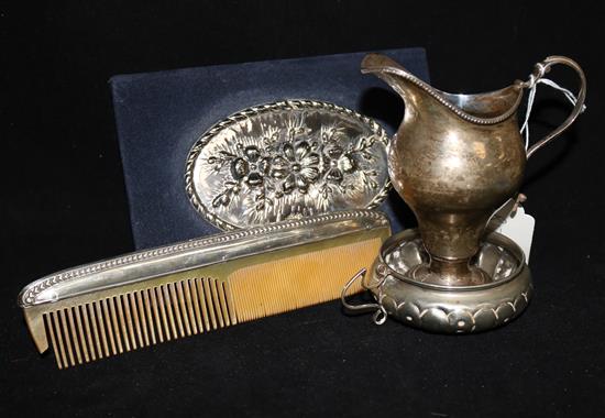 A George V silver inverted pyriform cream jug, Sheffield, 1915 and a taste vin.